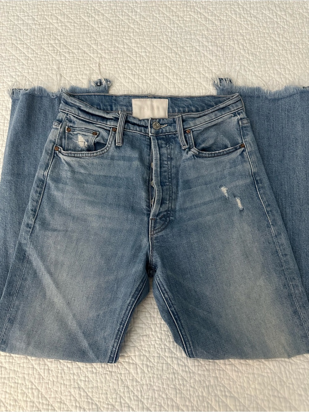 MOTHER The Tripper Ankle Misbeliever Size 27 Distressed Cropped Flare Blue Jeans